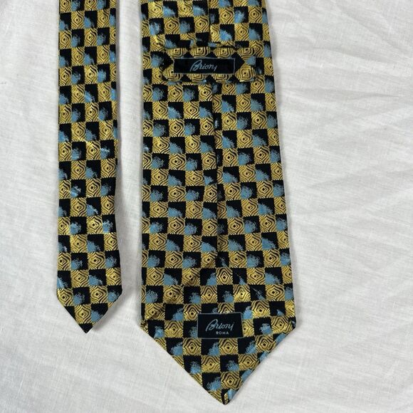 BRIONI Extra Long Suit Tie Silk Blue Black Gold Based Woven Handmade In Italy - Picture 13 of 16